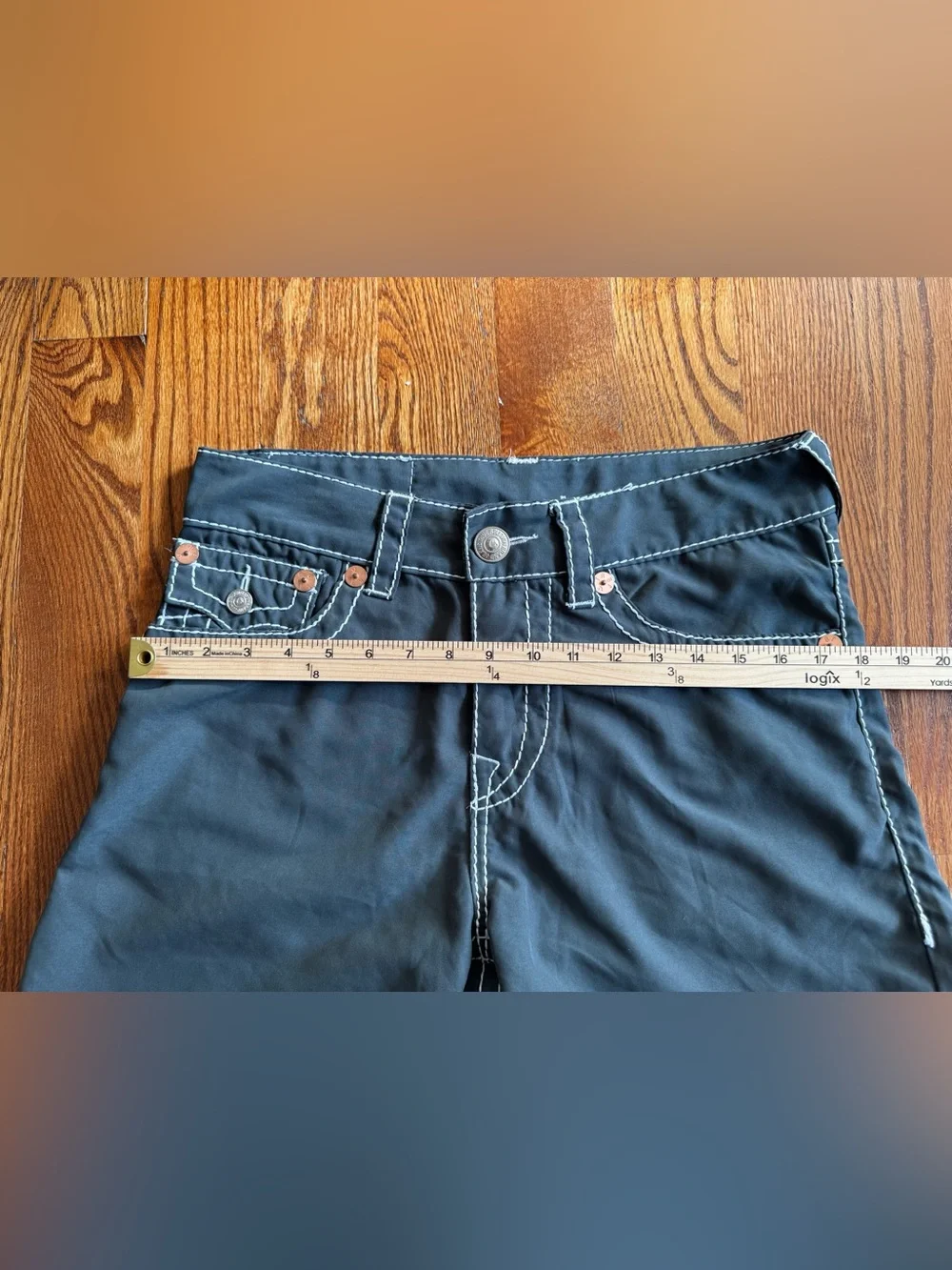 True Religion World Tour Board Shorts Mens 32 Gray White Stitch Swim Surf Y2K